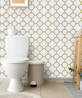 White And Gold Peel And Stick Wallpaper Self Adhesive Removable Trellis Pattern For Walls And Furniture Modern Gold Grid Vinyl Roll in bathroom