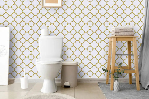 White And Gold Peel And Stick Wallpaper Self Adhesive Removable Trellis Pattern For Walls And Furniture Modern Gold Grid Vinyl Roll in bathroom