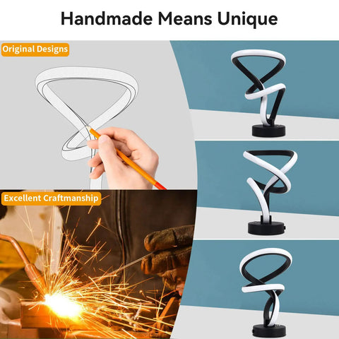 Lit Handmade Spiral LED Table Lamp With Dimmable Touch Control 10 RGB Color Modes Black Frosted Finish design process.