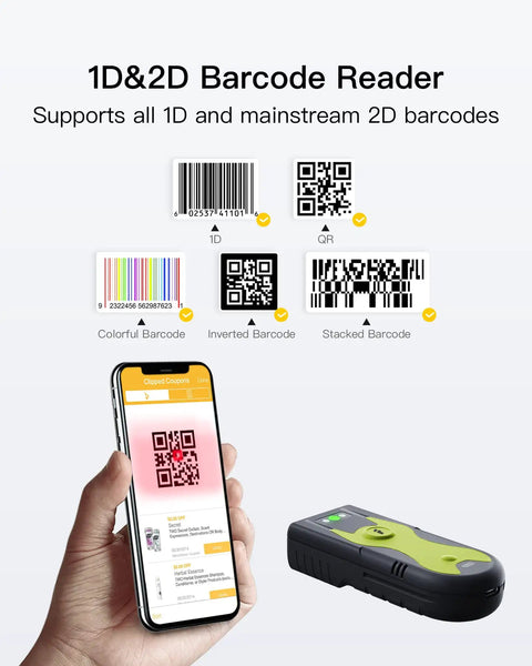 Bluetooth 5.0 2D Barcode Scanner With 2.4Ghz USB Adapter For Paper And Screen Barcodes, phone scanning QR code Model BCST 42