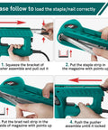 Instructions for loading staples and nails into 2 In 1 Electric Staple Gun And Brad Nailer For Light Duty Upholstery And DIY Home Projects