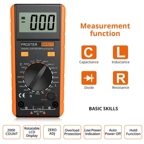 High Accuracy LCR Meter Digital Multimeter For Capacitance Resistance And Inductance With LCD Over Range Display