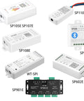 Image showing various LED controllers including K-1000C, SP110E, SP601E, suitable for Digital Addressable WS2811 LED String Lights Waterproof RGB Full Color 12mm Outdoor.