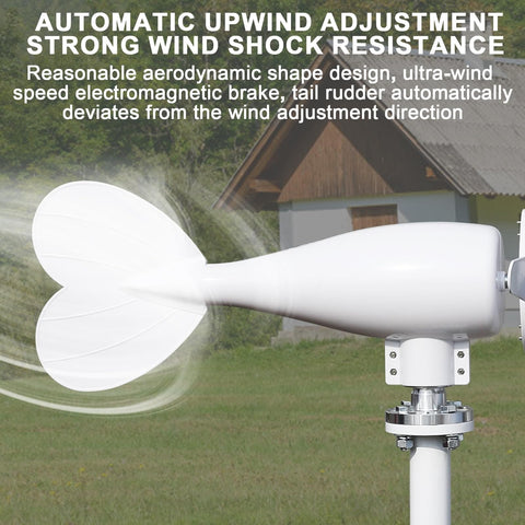 Side view of 12V And 24V 800W Wind Turbine Kit With Controller And Six Blades Ultra Low Start Speed One Meter Per Second Hurricane Resistant Suitable For Home Boat RV Farm Off Grid, showing the tail and mounting pole.