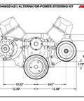 Technical drawing of Beefy Big Block Chevy BBC Alternator And Power Steering Pump Bracket Kit For Electric Water Pump
