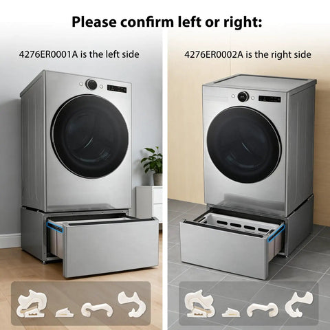 Replacement Left And Right Side Pedestal Drawer Slide Latch Kit Direct Bolt On mounted on washer and dryer for smooth operation.