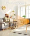 Family in living room with Portable 1500W PTC Space Heater With 70 Degree Rotating Head on table, emitting warmth
