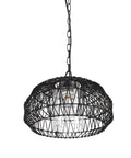 1 Light Outdoor Indoor Plug In Pendant Light With Black Woven Fabric Shade, Matte Black Finish, hanging on chain