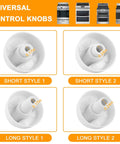Rock Solid Universal White Oven Control Knobs 4 Pack With 12 Adapters featuring short and long styles, 0.18/0.25 fit for stoves.