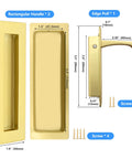 Sliding Pocket Door Handles 304 Stainless Steel Non Locking Pocket Door Hardware Recessed Flush Finger Pull Edge Pull Heavy Duty 6 Inch Satin Brass Finish Set with detailed measurements