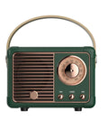 Mini Retro Bluetooth Speaker Portable Wireless Speaker For Home Office Party Outdoor Use Vintage Decor Style Cute Old Fashion Look For iPhone Android Green showing front view with vintage dial and handle