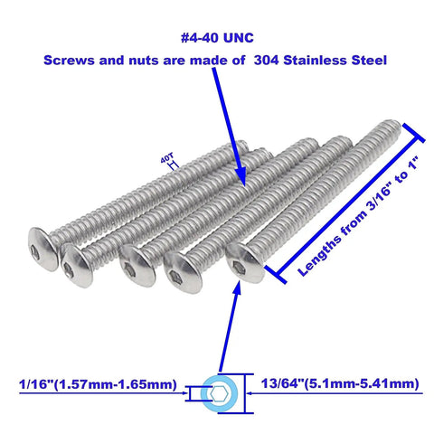 Solid As A Rock 260 Piece 4-40 Unc Button Head Socket Cap Screws Paired With Matching Hex Nuts 304 Stainless Steel Hardware Assortment Kit close-up of bolts