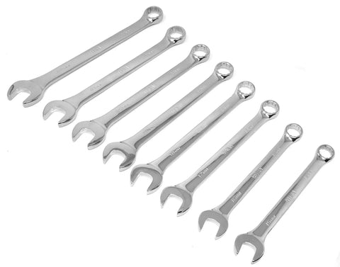 8 wrenches from 16 Piece Metric Combination Wrench Set With Roll Up Storage Pouch, Heat Treated Chrome Vanadium Steel, 7mm To 22mm
