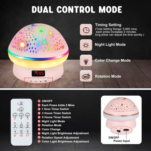 Galaxy Projector Night Light For Kids With Timer, Rotating Starry Sky Projection, pink mushroom shape with remote control.