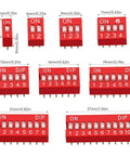 Various sizes of Red Dip Switch Kit for Breadboards, 2.54mm PCB Mount On Off Toggle Switches, Double Row with 9 Value Positions
