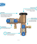 Zurn Wilkins 34-710 3/4 in pressure vacuum breaker assembly, brass body with blue handles (front view)