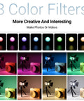 RM01 Mini LED Video Light Pro Grade On The Go Waterproof Portable Lighting with 8 color filters showcasing different lighting effects