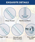Detailed view of Pocket Hole Screws Eight By One And A Half Inch Zinc Coarse Thread Wood Screws Bulk Pack Of Three Hundred With Washer Head And Square Drive Plus One Hundred Fifty Millimeter Drive Bit Included features including sharp thread and reinforced neck.