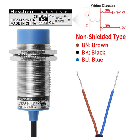 M30 Capacitive Proximity Sensor Switch Non Shield Type LJC30A3 H J DZ With About 20mm Detect Range No Fuss Setup And Settable 0 To 18mm 90 To 250 VAC 400 mA Normally Closed NC Two Wires Blue Housing, blue sensor with two wires