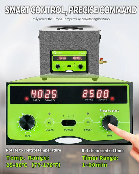 Control panel of Pro Grade Industrial Heavy Duty Ultrasonic Cleaner 10L 240W With Adjustable Power Sweep Function And Degas