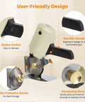Close-up of BEAMNOVA Electric Rotary Cutter with ergonomic non-slip handle and safety features for precision cutting.