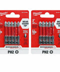 Impact Ready Power Bit Set Designed For Heavy Duty Impact Drivers 2 Drive Phillips 1/4 Inch Shank And Hex Shank Steel Bits In A 2 Pack Ten Count Total With Forged Tips And Proprietary Alloy For Maximum Grip And 30x Life displayed in their packaging.