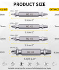 Stripped Screw Extractor Set 4PCS M2 Steel Broken Bolt Remover Easy Out Reverse Drill Bit Tool sizes and specifications diagram