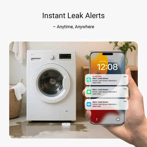 Water Leak Starter Kit With LoRa Hub And 4 Leak Sensor 1 Units Plug And Play Setup Long Range Coverage For Toilet And Sinks App Email And SMS Alerts Offline Triggers 2 AAA Batteries Last Up To 5 Years Works With Alexa IFTTT And Home Assistant