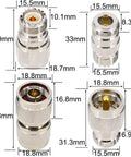 4 Piece N To UHF Adapter Kit N Male To PL 259 SO 239 Connectors with dimensions shown, ideal for CB Ham Radio Setup.