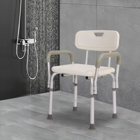 Tool Free Assembly Spa Bathtub Shower Lift Chair With Adjustable Height, Removable Arms And Backrest, white bath chair in bathroom