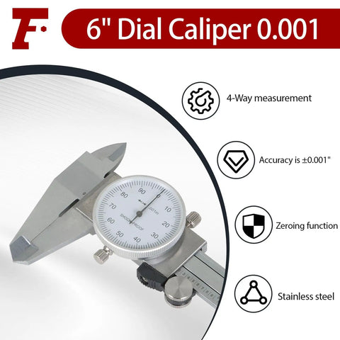 6 Inch Dial Caliper With 0.001 Inch Precision, Stainless Steel Measuring Tool For SAE Inches, 4-Way Measurement showing dial face