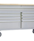 61 Inch Rolling Tool Chest With Locking Wheels And 9 Drawers, Solid Rubber Wood Top, Mobile Workshop Cabinet for garage and shop use.