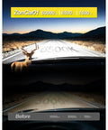 Badass 9005 HB3 LED Headlight Bulbs 64000 Lumens 6500K display showing road visibility before and after installation.