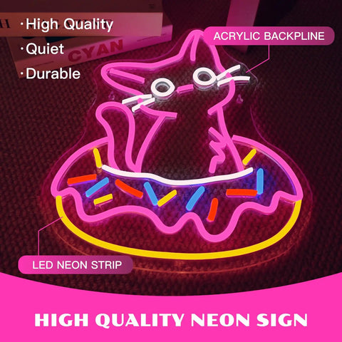 Acrylic backline cat-shaped neon sign with LED neon strips in pink, red, yellow, and blue for vibrant wall decor.