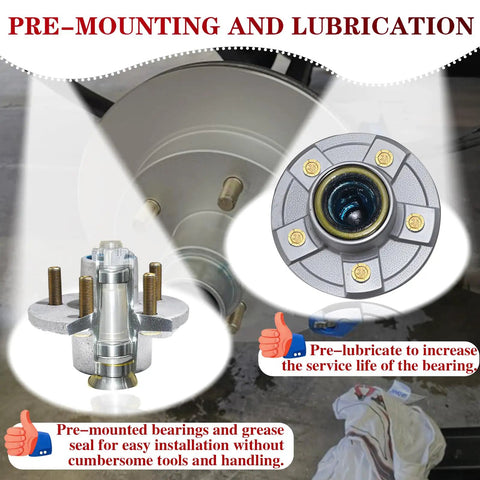 Two Pack Galvanized Trailer Idler Hub Kits 5 On 4.5 In 5 Lug with pre-mounted and lubricated bearing detail