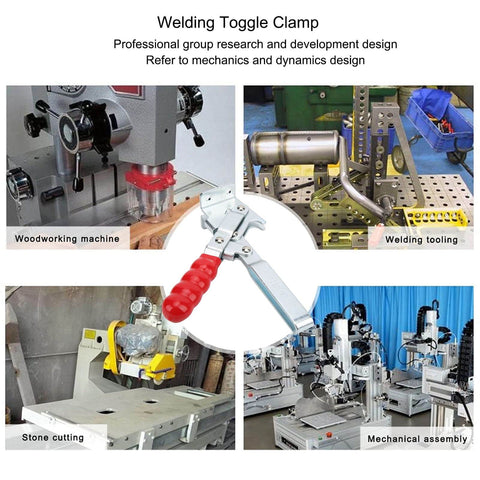 Heavy Duty Welding Toggle Clamp For Woodworking Jigs And Fixtures With Quick Release shown with machines in use.