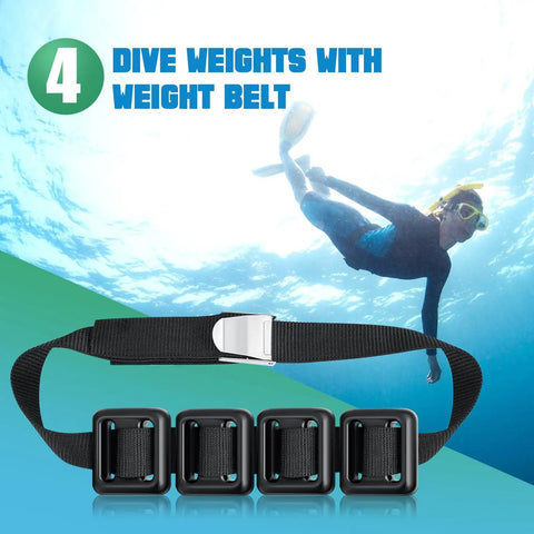 4 Pcs 2.2 Lb Dive Weights Belt For Scuba Diving With Coated Weights Nylon Belt And Metal Quick Release Buckle Beef Up Your Dive Gear For Free Diving Spearfishing And All Your Underwater Sessions with diver in background