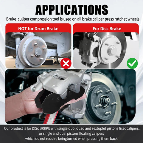 Heavy Duty Brake Caliper Piston Compressor Tool Kit With 2 Caliper Hooks Large Size Red Carbon Steel for car disc brakes