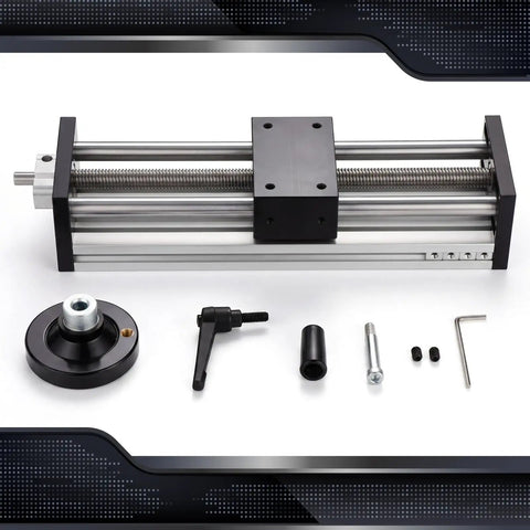 200mm Travel Manual Linear Stage With Locking Handwheel For Do It Yourself CNC And Laser Modules Precision Pro Grade Trapezoidal Lead Screw Industrial Linear Bearings And Rails For Accurate Motion Control, aluminum with parts