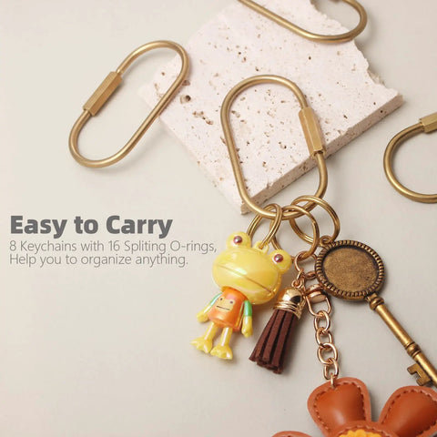 8 Pack Gold Carabiner Keychains With Brass Locking Clips And Screw Lock Key Rings attached to keychains with charms