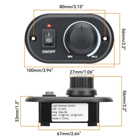 Pro Shop Certified 12V High Side Pwm Dimmer Toggle Switch For Rv Camper Boat And Pickup Trailers Delivers Dead Smooth 3 To 100 Percent Brightness Tweaking With Quick Wire Connections, showing front and back views.