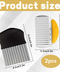 Two-piece crinkle cutter set with stainless blades and ergonomic black/yellow handles for vegetables and waffle fries.