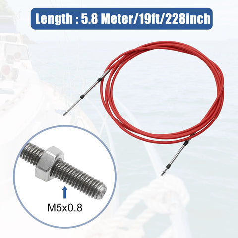 Two Pack 19 Foot Beefy Marine Throttle And Shift Remote Control Box Cable For Outboard Boat Engine Steering System Red Stainless Steel Built To Last With Thread Size M Five By Zero Point Eight