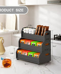 Go-To Tea Bag Organizer Rack With 3-Tier Bamboo Display, Stackable Wall Mount, Black, in kitchen setting with tea bags and cups
