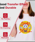 Woman wearing custom tee made with Printable Iron On Heat Transfer Paper For White And Light Fabrics, showcasing durability and quality.