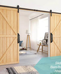 Beefy 12 Inch Heavy Duty Steel Barn Door Handles Black Powder Coat 2 Pack Gate Pulls installed on sliding barn doors