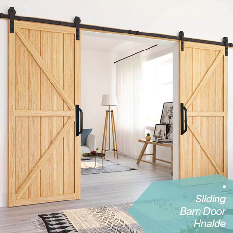 Beefy 12 Inch Heavy Duty Steel Barn Door Handles Black Powder Coat 2 Pack Gate Pulls installed on sliding barn doors