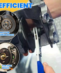 Universal Brake Caliper Press Tool Kit with 360 Degree Ratchet Piston Compressors in use on disc brake system