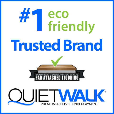 Top Tier Floating Floor Underlayment 200 Square Foot Roll With Hella Punchy Sound Dampening And Knockout Moisture Shield Sweetly Crafted For Laminate And Hardwood Floors Featuring 3Mm Density And Recycled Build Made Right Here In Usa logo of eco-friendly and trusted brand with information on pad attached flooring.