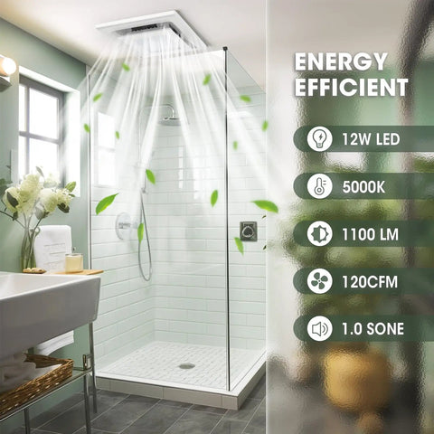 Two In One Bathroom Exhaust Fan With LED Light, Ultra Quiet Ventilation, Powerful Air Flow, shower setup in bathroom